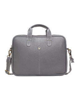 WILDHORN - Grey Leather Laptop Messenger Bag for Men| Padded Laptop Compartment |Office Bag