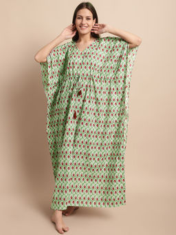 Secret Wish - Womens Green and Red Paisley Kaftan Nighty
