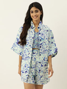 Secret Wish - Abstract Print Blue Night Suit (Set of 3)