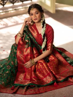 Odette - Green Woven Patola Silk Saree with Unstitched Blouse