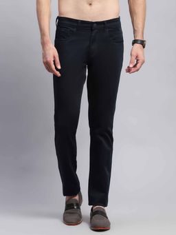 Monte Carlo - Mens Navy Blue Solid Casual Trouser