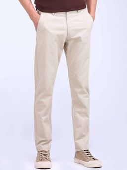 Flying Machine - Slash Slim Tapered Twill Casual Trousers Beige
