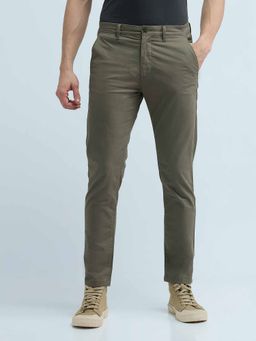 Flying Machine - Slash Slim Tapered Twill Casual Trousers Green