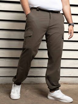 High Star - Men Plus Solid Mid-Rise Joggers Olive