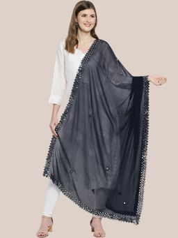 Dupatta Bazaar - Womens Navy Blue Chiffon Dupatta with Mirror Work On Border