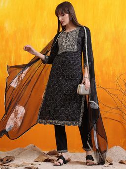 BERRYLICIOUS - Black Printed Kurta with Pant and Dupatta