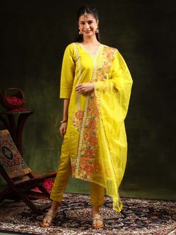 BERRYLICIOUS - Yellow Embroidered Kurta with Pant and Dupatta