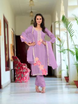 BERRYLICIOUS - Lavender Embroidered Kurta with Pant and Dupatta
