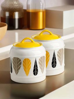 UMAI - Yellow Printed Ceramic Jar, 2.5L, (Pack Of 2)