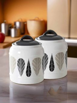 UMAI - Grey Printed Ceramic Jar, 2.5L, (Pack Of 2)