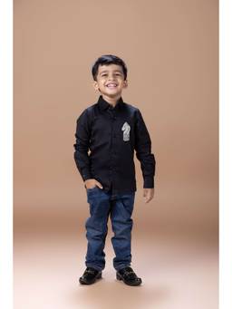 LITTLE BRATS - Black Horse Hand Embroidery Full Shirt