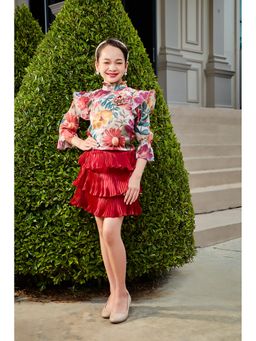 TINY GIRL - Full Sleeves Floral Printed Top and Skirt