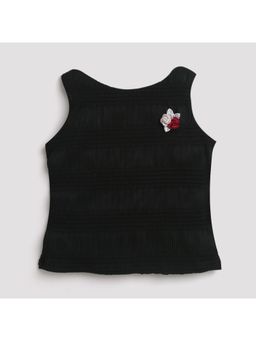 TINY GIRL - Sleeveless Textured Corsage Detailed Top- Black