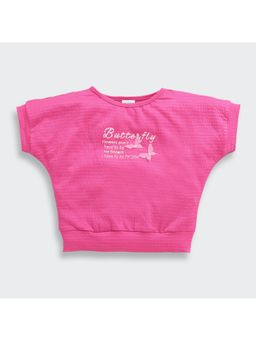 TINY GIRL - Half Sleeves Printed Top- Hot Pink