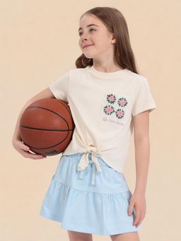 U.S. POLO ASSN. - Girls Floral Crochet Regular Fit Knotted Top