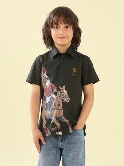 U.S. POLO ASSN. - Boys Green Graphic Regular Fit Shirt