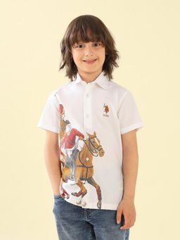 U.S. POLO ASSN. - Boys White Graphic Regular Fit Shirt