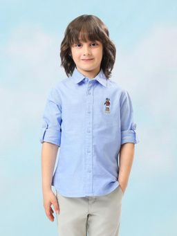U.S. POLO ASSN. - Boys Blue Oxford Solid Regular Fit Shirt