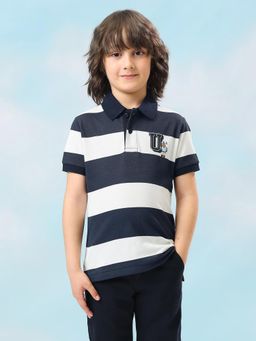 U.S. POLO ASSN. - Boys Navy Blue Horizontal Striped Regular Fit Polo Shirt