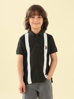 U.S. POLO ASSN. - Boys Green Vertical Striped Regular Fit Polo Shirt