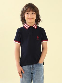 U.S. POLO ASSN. - Boys Navy Blue Solid Regular Fit Polo Shirt