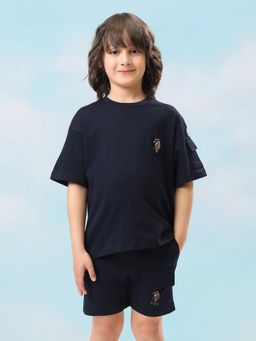 U.S. POLO ASSN. - Boys Navy Blue Solid Oversized Fit T-Shirt