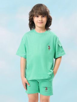 U.S. POLO ASSN. - Boys Green Solid Oversized Fit T-Shirt