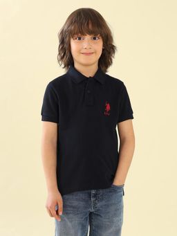 U.S. POLO ASSN. - Boys Navy Blue Solid Regular Fit Polo Shirt