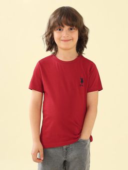 U.S. POLO ASSN. - Boys Red Solid Regular Fit T-Shirt