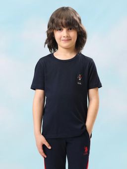 U.S. POLO ASSN. - Boys Navy Blue Solid Regular Fit T-Shirt