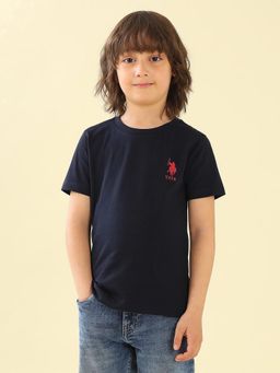 U.S. POLO ASSN. - Boys Blue Solid Regular Fit T-Shirt