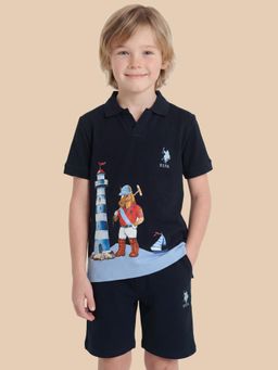 U.S. POLO ASSN. - Boys Navy Blue Graphic Regular Fit Polo Shirt