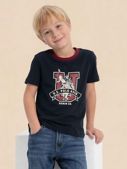 U.S. POLO ASSN. - Boys Navy Blue Printed Regular Fit T-Shirt