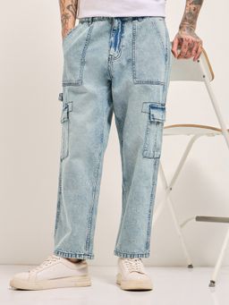The Bear House - Men Baggy Fit Light Blue Cotton Jeans