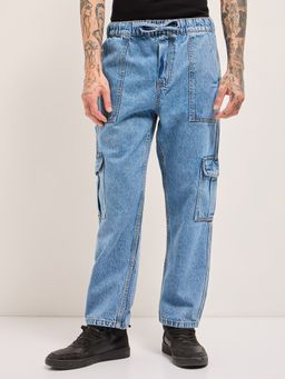 The Bear House - Men Baggy Fit Dark Blue Cotton Jeans