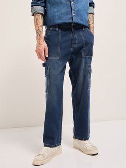 The Bear House - Men Baggy Fit Dark Blue Cotton Jeans