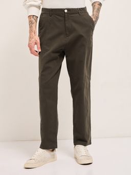 The Bear House - Men Olive Baggy Fit Cotton Solid Trouser