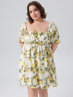 Cider - Fruit Square Neck Ruffle Hem Mini Nightdress Curve & Plus