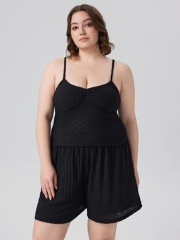 Cider - Lace Ruched Crop Cami Top & Shorts Loungewear (Set of 2)