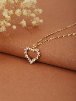 Carlton London - Women Gold-Plated CZ Studded Pendant with Chain