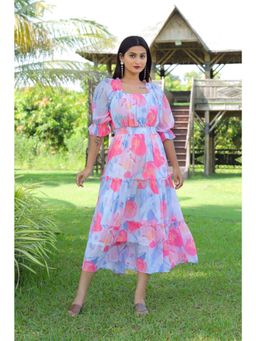 Masakali.Co - Pink Floral Print Women Western Midi Dress
