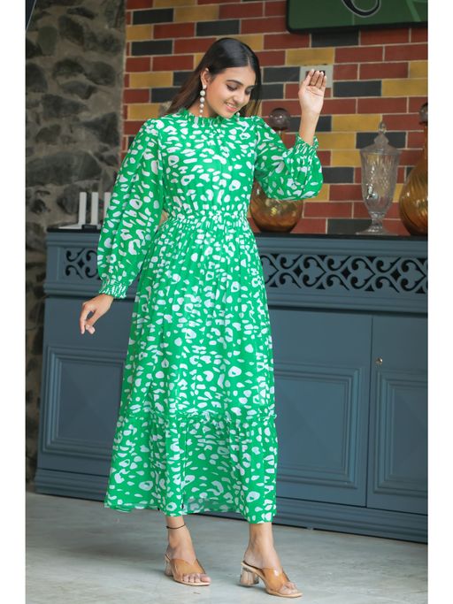 Buy Masakali.Co Parrot Green Print Women Western Maxi Dress Online