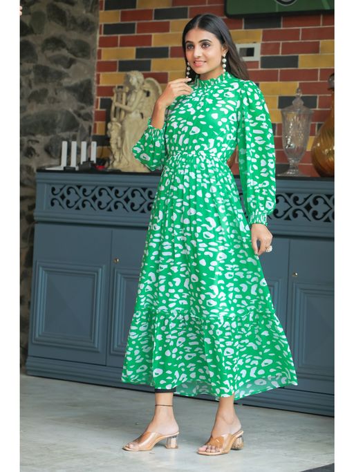 Buy Masakali.Co Parrot Green Print Women Western Maxi Dress Online