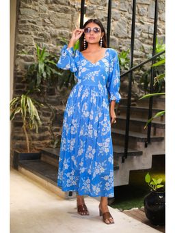Masakali.Co - Sky Blue Floral Print Women Western Maxi Dress