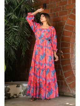 Masakali.Co - Dark Pink Floral Print Women Western Maxi Dress