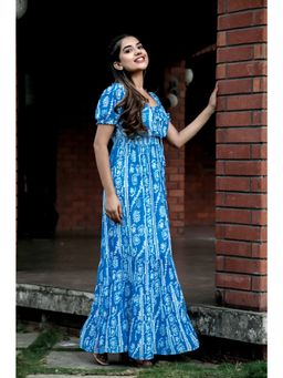 Masakali.Co - Blue Ajrakh Print Women Western Maxi Dress