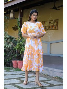 Masakali.Co - Yellow Floral Print Women Western Midi Dress