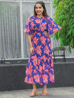 Masakali.Co - Dark Blue Floral Print Women Western Maxi Dress