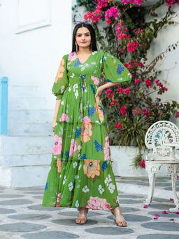 Masakali.Co - Parrot Floral Print Women Western Maxi Dress