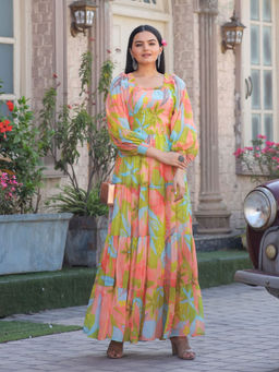 Masakali.Co - Multi Color Floral Print Women Western Maxi Dress